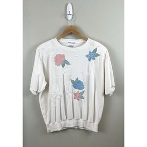 Alfred Dunner Women's Sz Lg Vtg Sweatshirt Floral Lace Applique Cottage Core‎